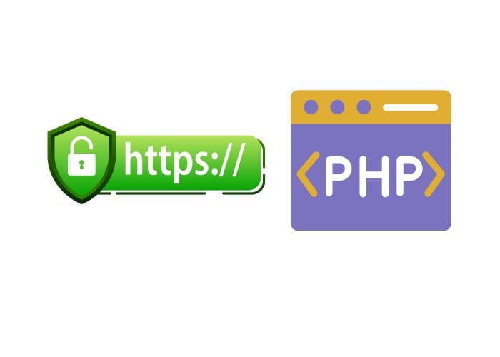 SSL badge alongside PHP logo or code editor